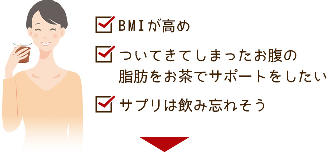 BMIが高め ついてきてしまったお腹の脂肪をお茶でサポートをしたい サプリは飲み忘れそう