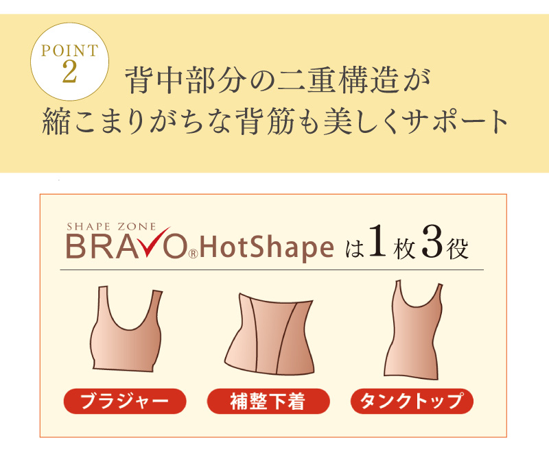 背中部分の二重構造が縮こまりがちな背筋も美しくサポート