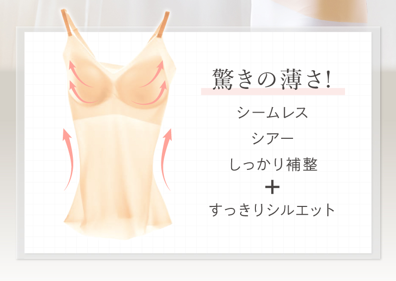 サラリシアースタイルフィットキャミ 驚きの薄さシームレスシアーの説明と商品イメージ