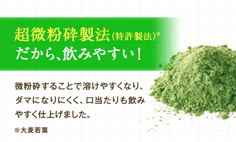 超微粉砕製法（特許製法）だから、飲みやすい！