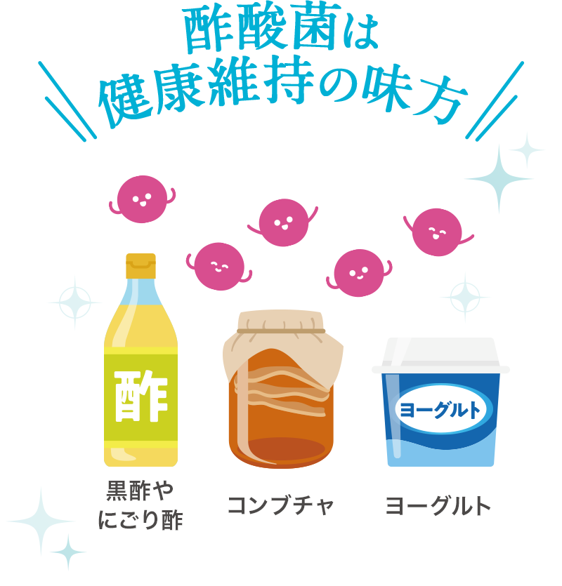 酢酸菌は健康維持の味方 黒酢やにごり酢 コンブチャ ヨーグルト