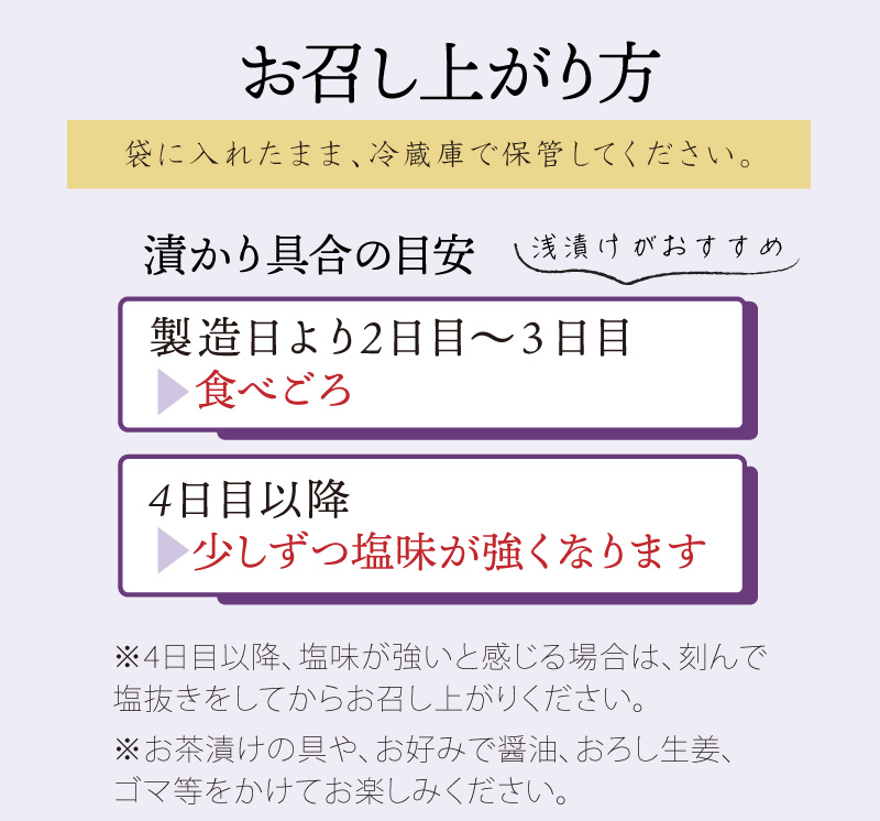 お召し上がり方(袋に入れたまま、冷蔵庫で保管してください。)