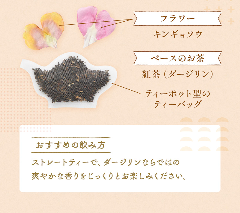 ベースのお茶はダージリン、キンギョソウのフラワーを添えて