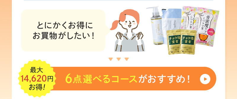 お気に入りの商品をたくさん買いたい！そんな方には、6点選べるコースがおすすめ！